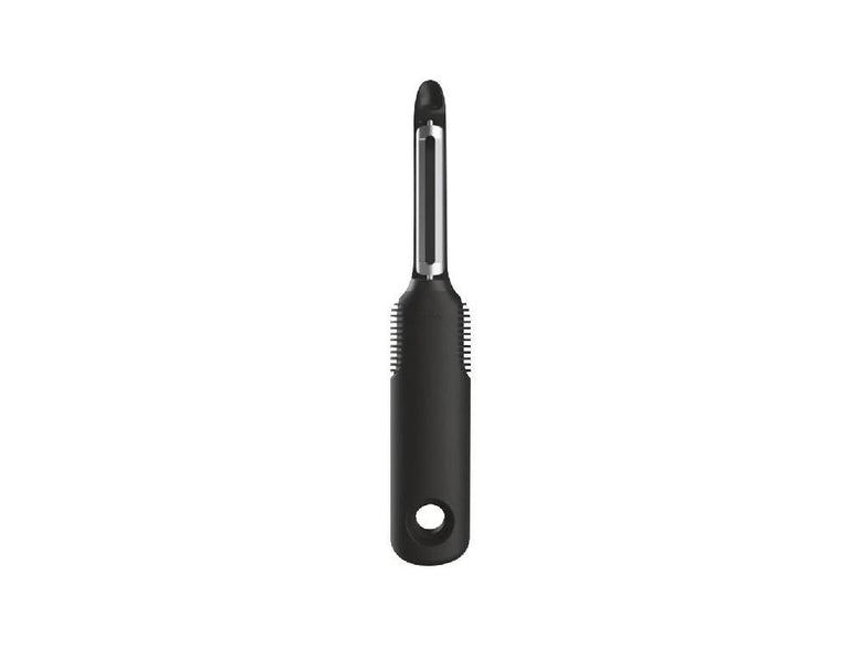 OXO/オクソーのGood Gripsタテ型ピーラー。ステンレス鋼ブレードと快適なグリップを備えた垂直式野菜用ピーリングツール