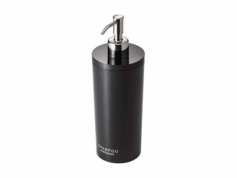 YAMAZAKI/toscaブランドのタワー型ツーウェイディスペンサー ラウンド。ABS樹脂とステンレス製の500mlボトル付きソープディスペンサー